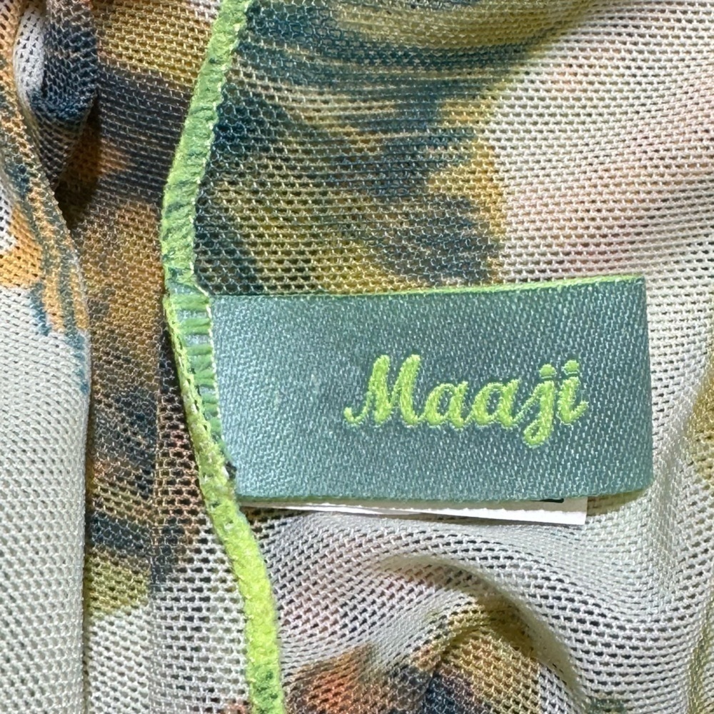 Maaji Lounge Swim Cover size Small Floral Yellow-Green Fringe Crisscross Sheer - Picture 5 of 7